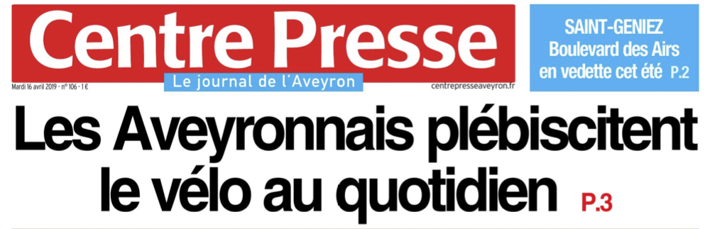 Les Aveyronnais plébiscitent le vélo au quotidien -Une-CP-160419